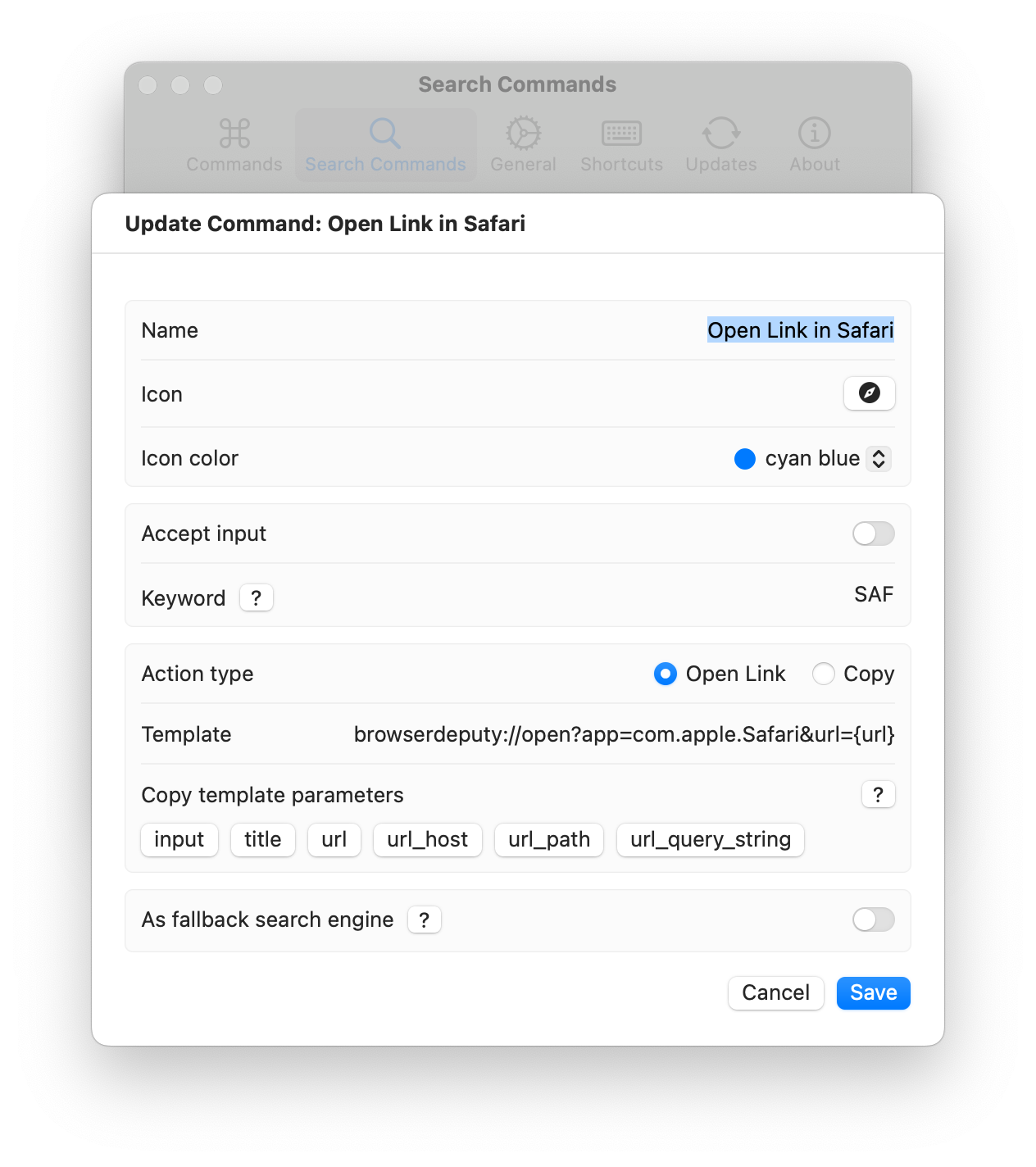 Open link in Safari